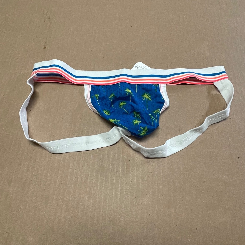 Andrew Christian NWOT Men L Palm Tree Blue Mesh California Collection Jockstrap